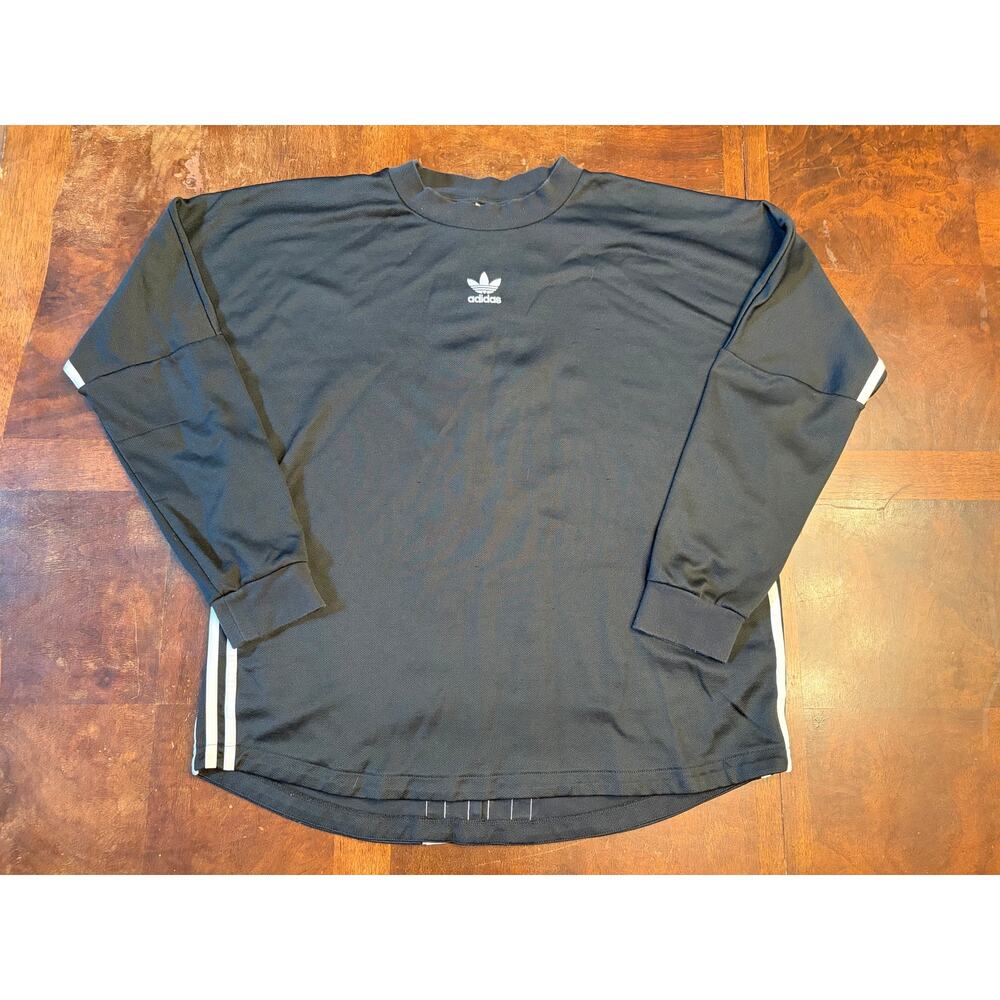 Adidas Black Long Sleeve 3-Stripes Shirt Trefoil Logo Mesh Pullover XL no size
